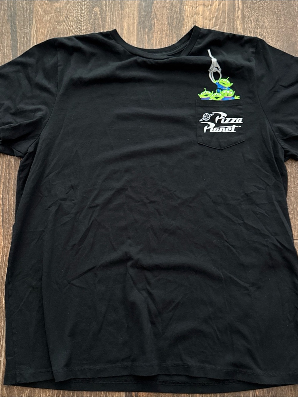 Disney Black Pocket Tee with Green Toy Story Aliens